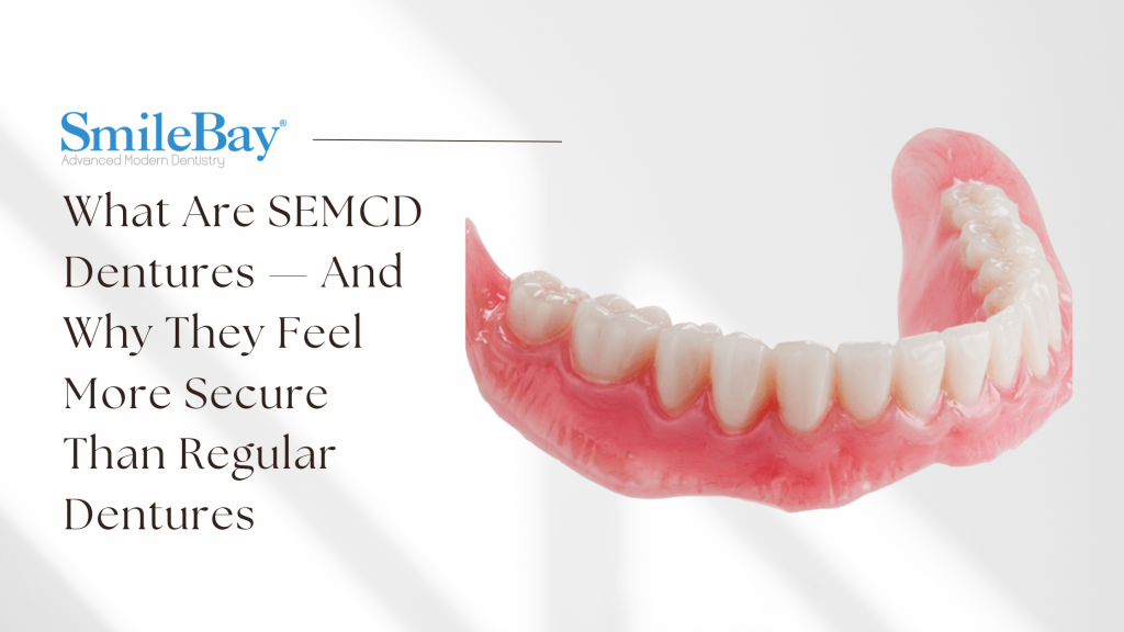 Close-up of SEMCD lower denture model showing gum-fitting design for improved stability