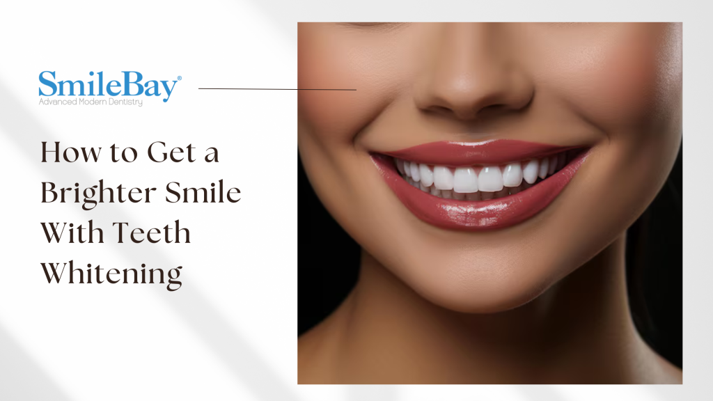 Close-up of a woman’s bright white smile after professional teeth whitening, promoting SmileBay Dental’s whitening treatments in Penang.